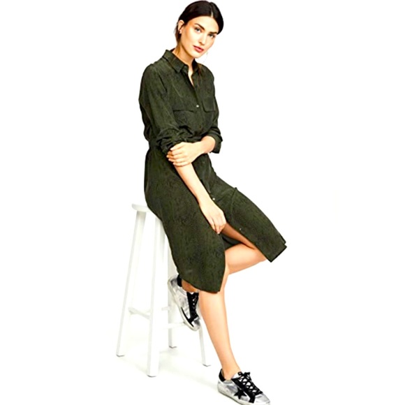 NWOT Rails Alix Silk Belted Shirtdress Dress in Python Olive Green + Black Sz S - Picture 3 of 13